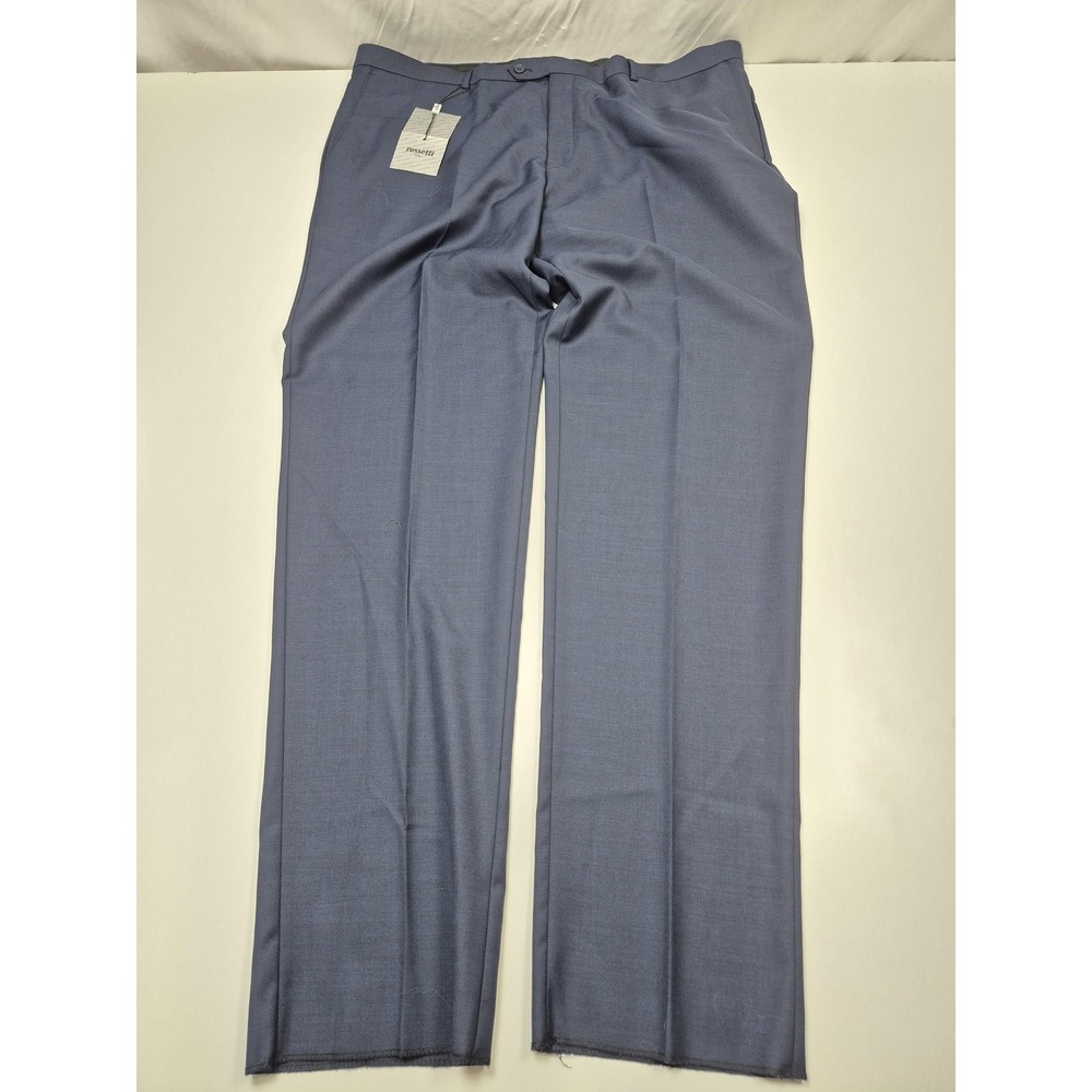 Rossetti Dress Pants Mens 44x36 Blue Wool Super 150s Sharkskin Flat Front NWT